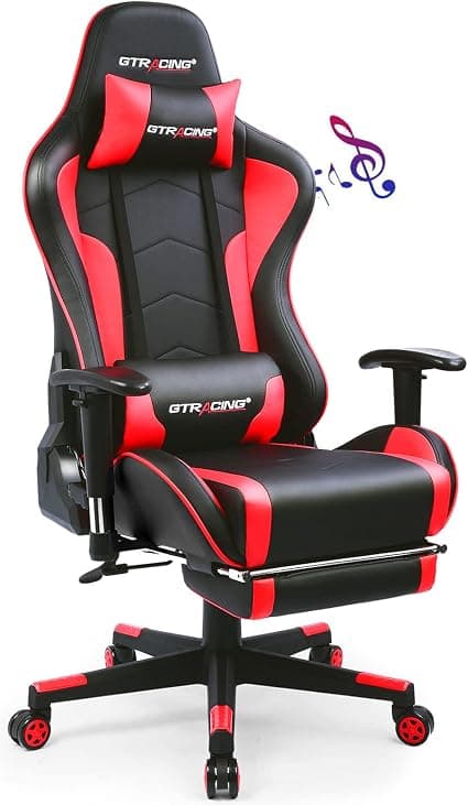 GTRACING Gaming Chair with Footrest Speakers Video Game Chair Bluetooth Music Heavy Duty Ergonomic Computer Office Desk Chair Red