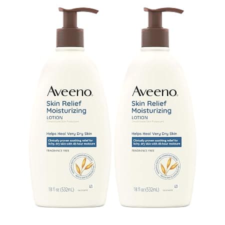 Aveeno Skin Relief Moisturizing Lotion for Very Dry Skin with Soothing Triple Oat & Shea Butter, Dimethicone Skin Protectant Helps Heal Dry Skin, Fragrance-Free, Twin Pack, 2 x 18 fl. oz