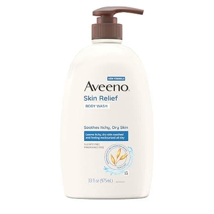 Aveeno Skin Relief Fragrance-Free Body Wash with Oat to Soothe Dry Itchy Skin, Gentle, Soap-Free & Dye-Free for Sensitive Skin, 33 fl. Oz