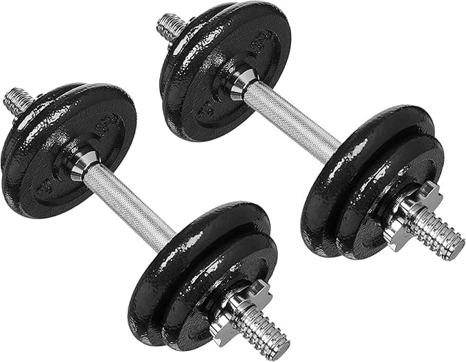 Amazon Basics Adjustable Barbell Lifting Dumbbells Weight Set with Case, 17.2 kg, Black